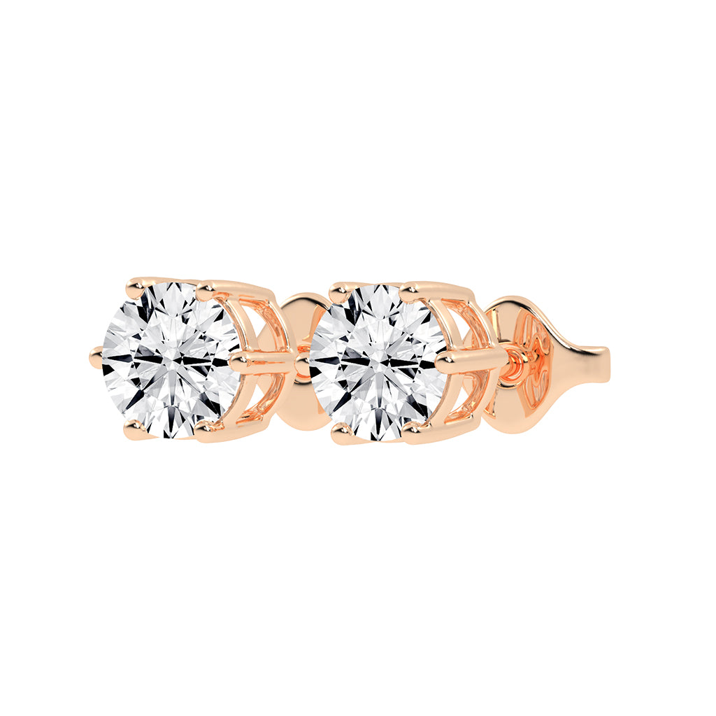 2Ct Round Shape Rose Gold Solitaire Studs Earrings
