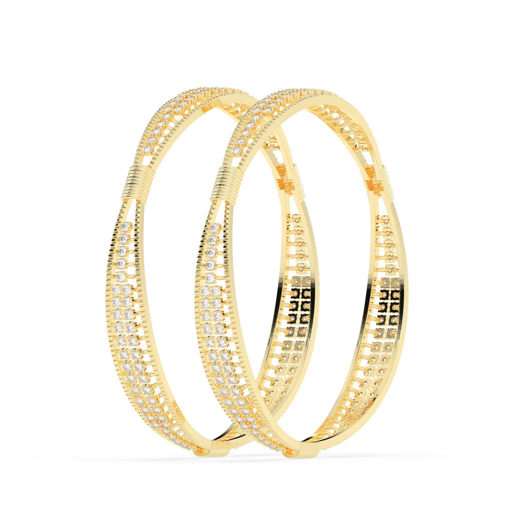 Nyra dual round cut broad lab diamond bangles