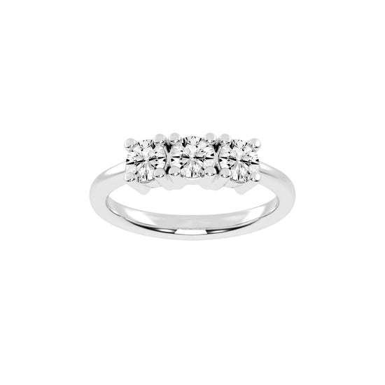 Trivona classic round cut three stone lab diamond ring