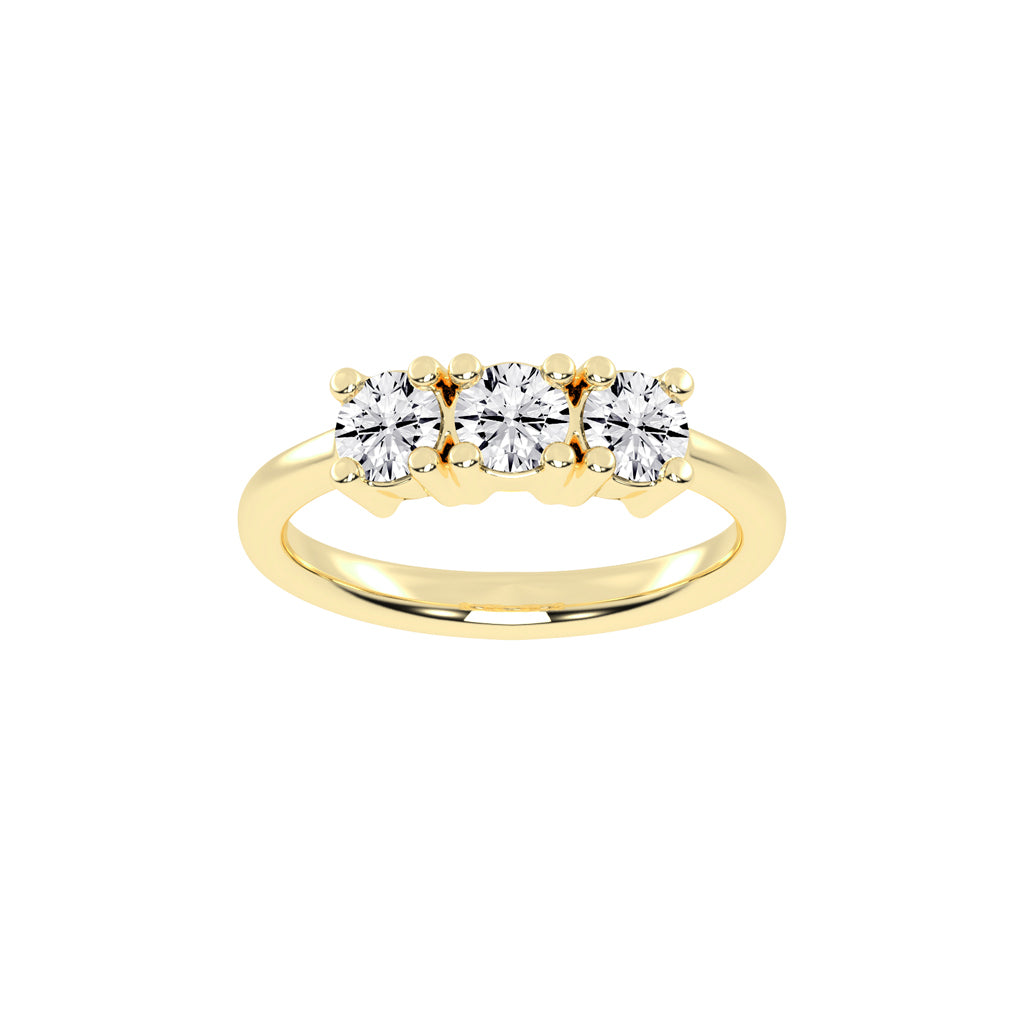 Trivona classic round cut three stone lab diamond ring
