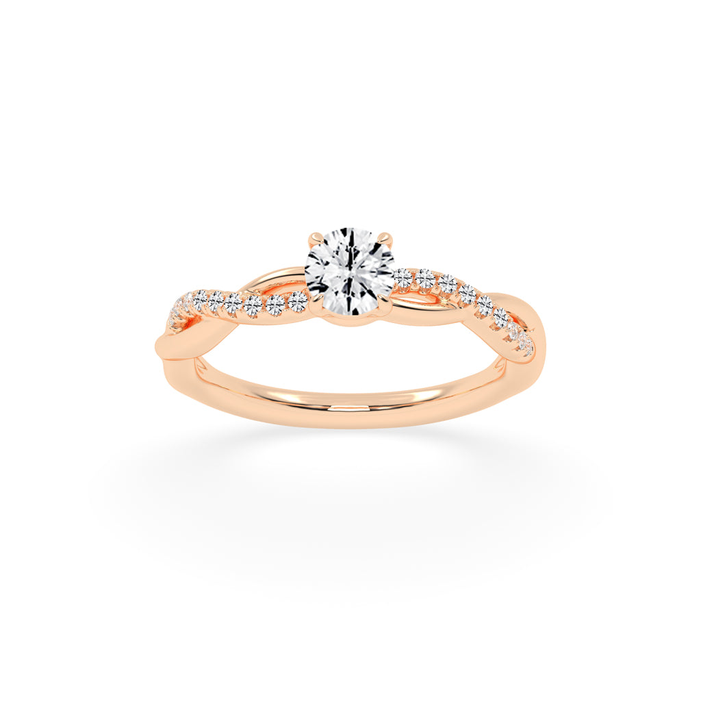Sidetra braided round cut side stone lab diamond ring