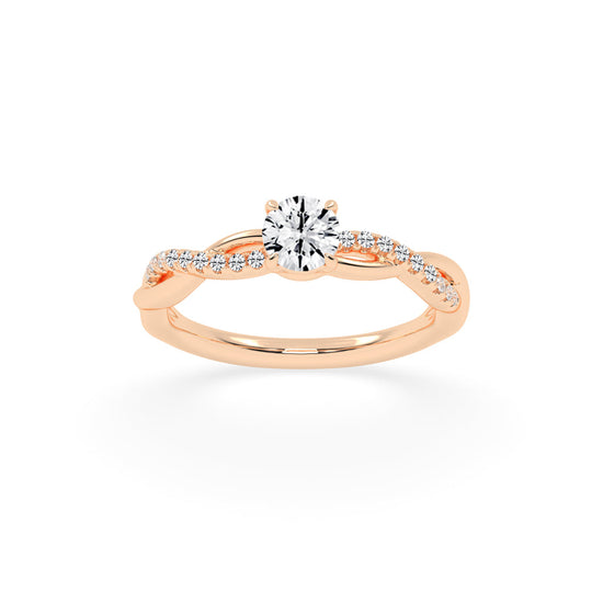 Sidetra braided round cut side stone lab diamond ring