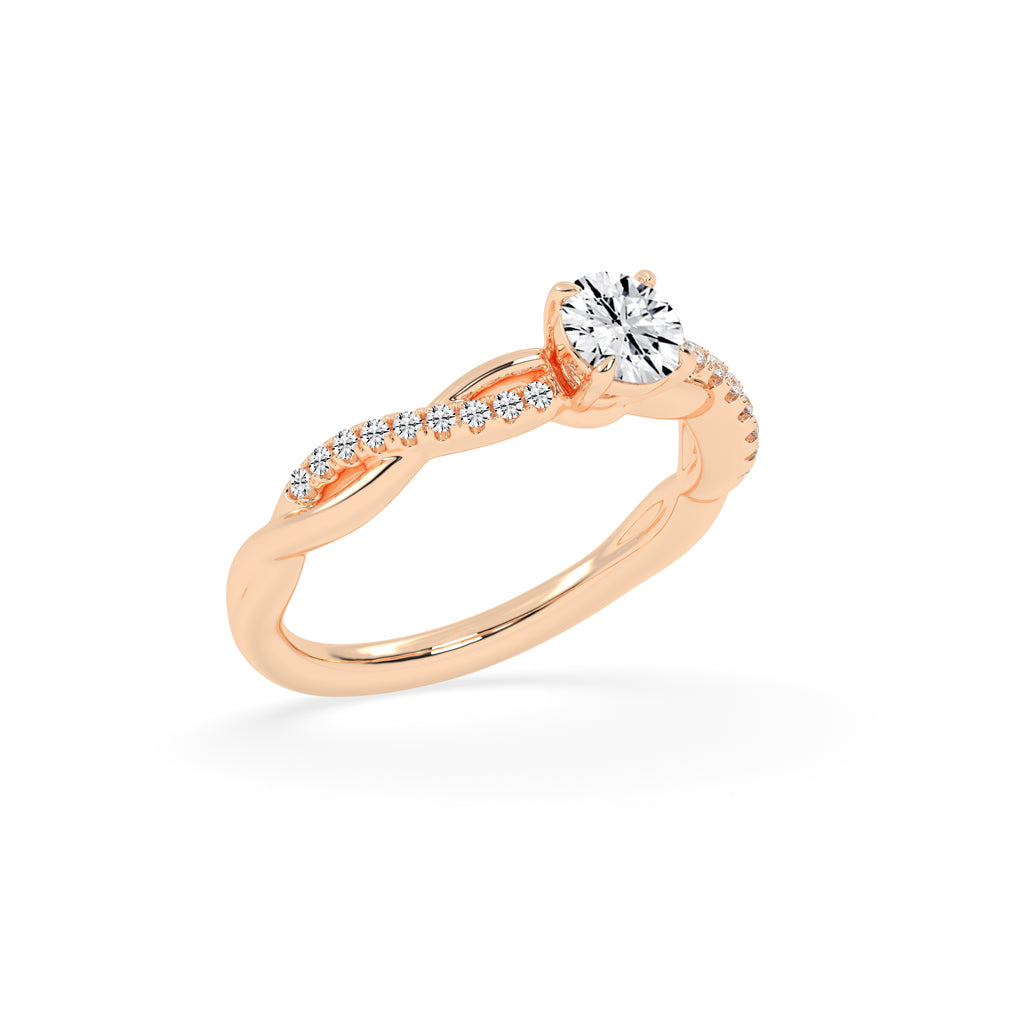 Sidetra braided round cut side stone lab diamond ring