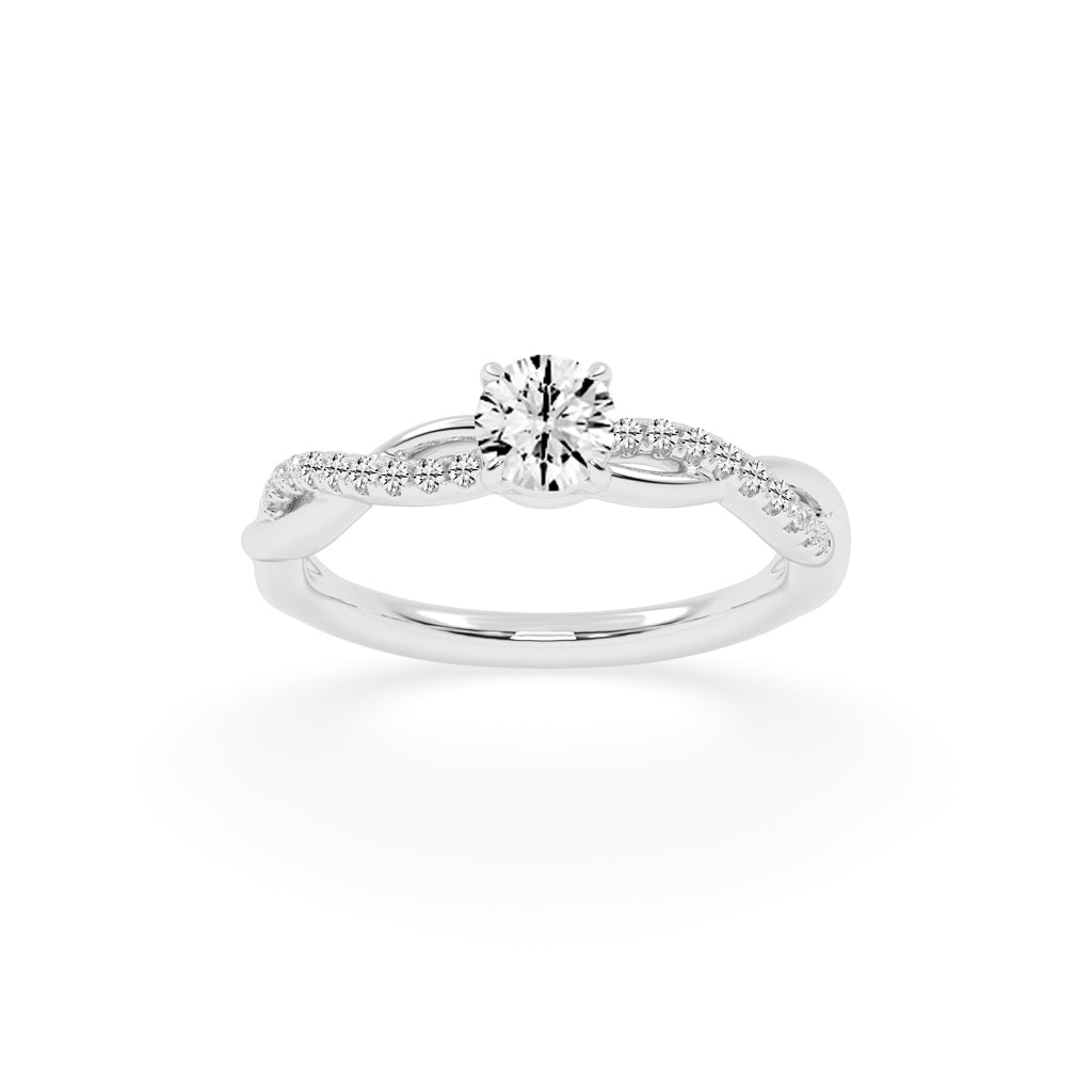 Sidetra braided round cut side stone lab diamond ring