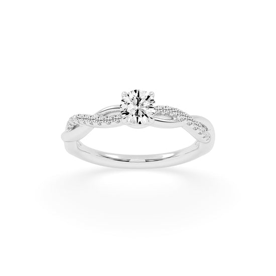 Sidetra braided round cut side stone lab diamond ring