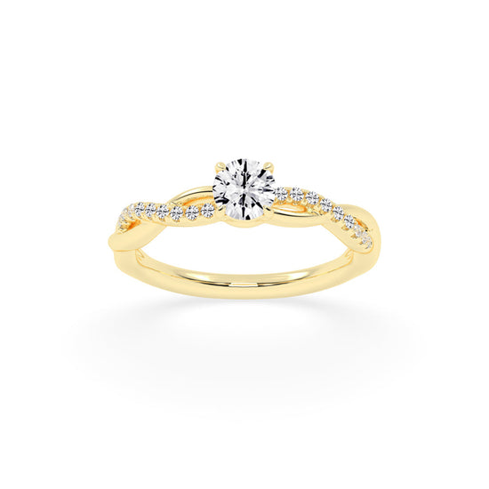 Sidetra braided round cut side stone lab diamond ring