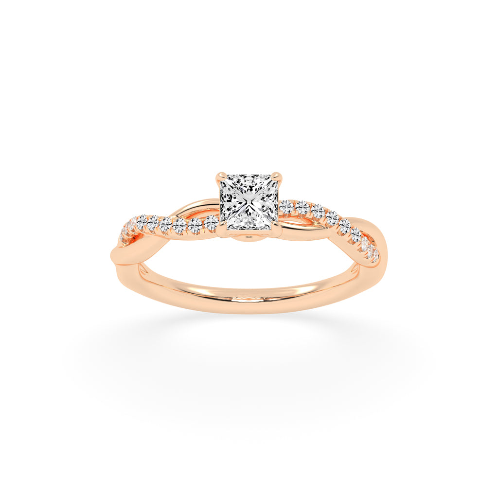 Crystane braided Princess cut side stone lab diamond ring
