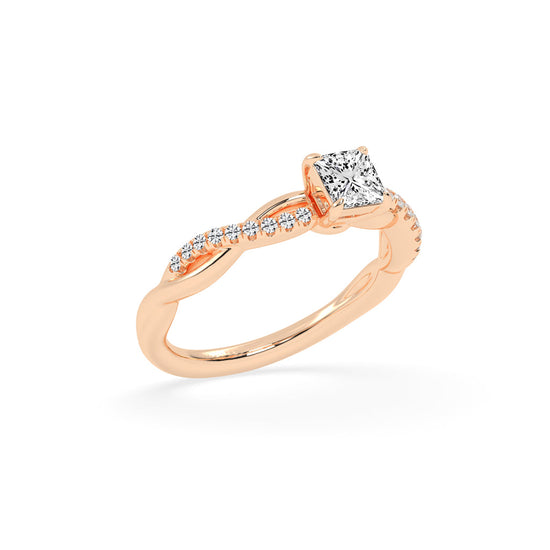 Crystane braided Princess cut side stone lab diamond ring