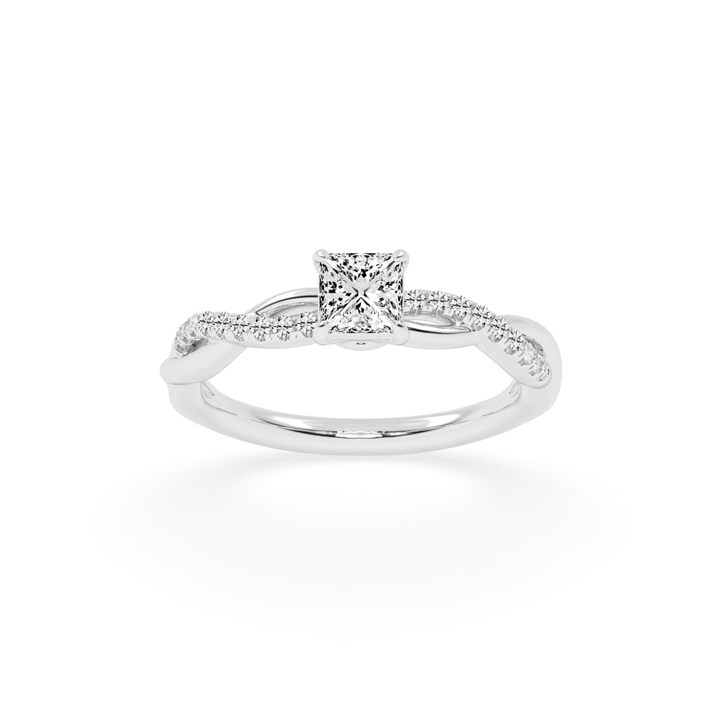 Crystane braided Princess cut side stone lab diamond ring