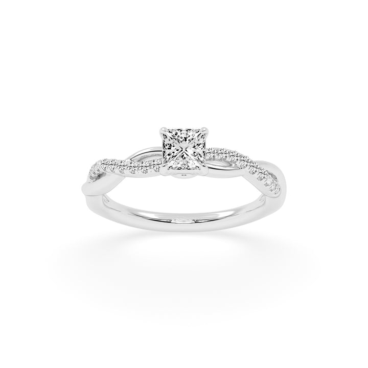 Crystane braided Princess cut side stone lab diamond ring