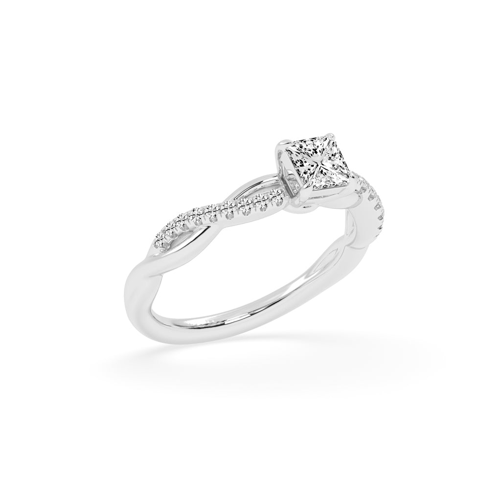 Crystane braided Princess cut side stone lab diamond ring