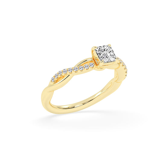 Crystane braided Princess cut side stone lab diamond ring