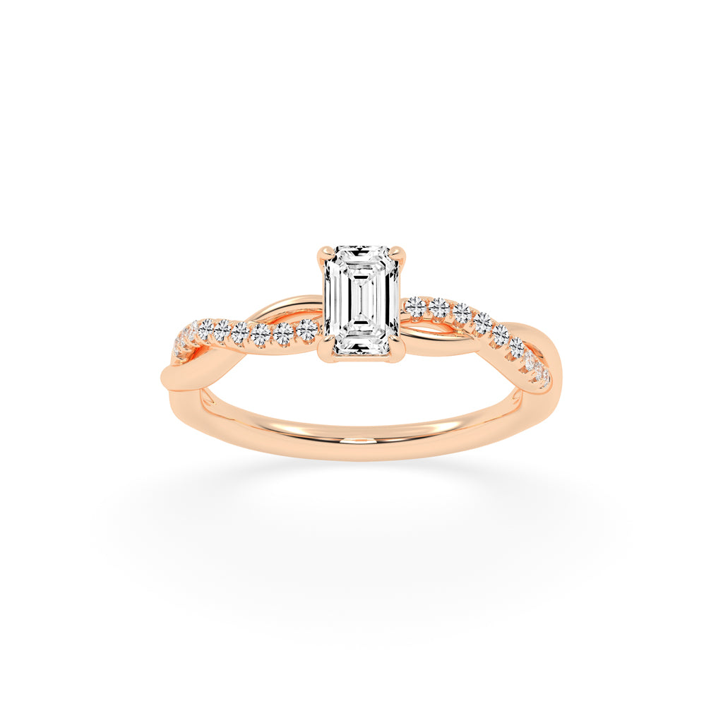 Crystaris braided emerald cut side stone lab diamond ring