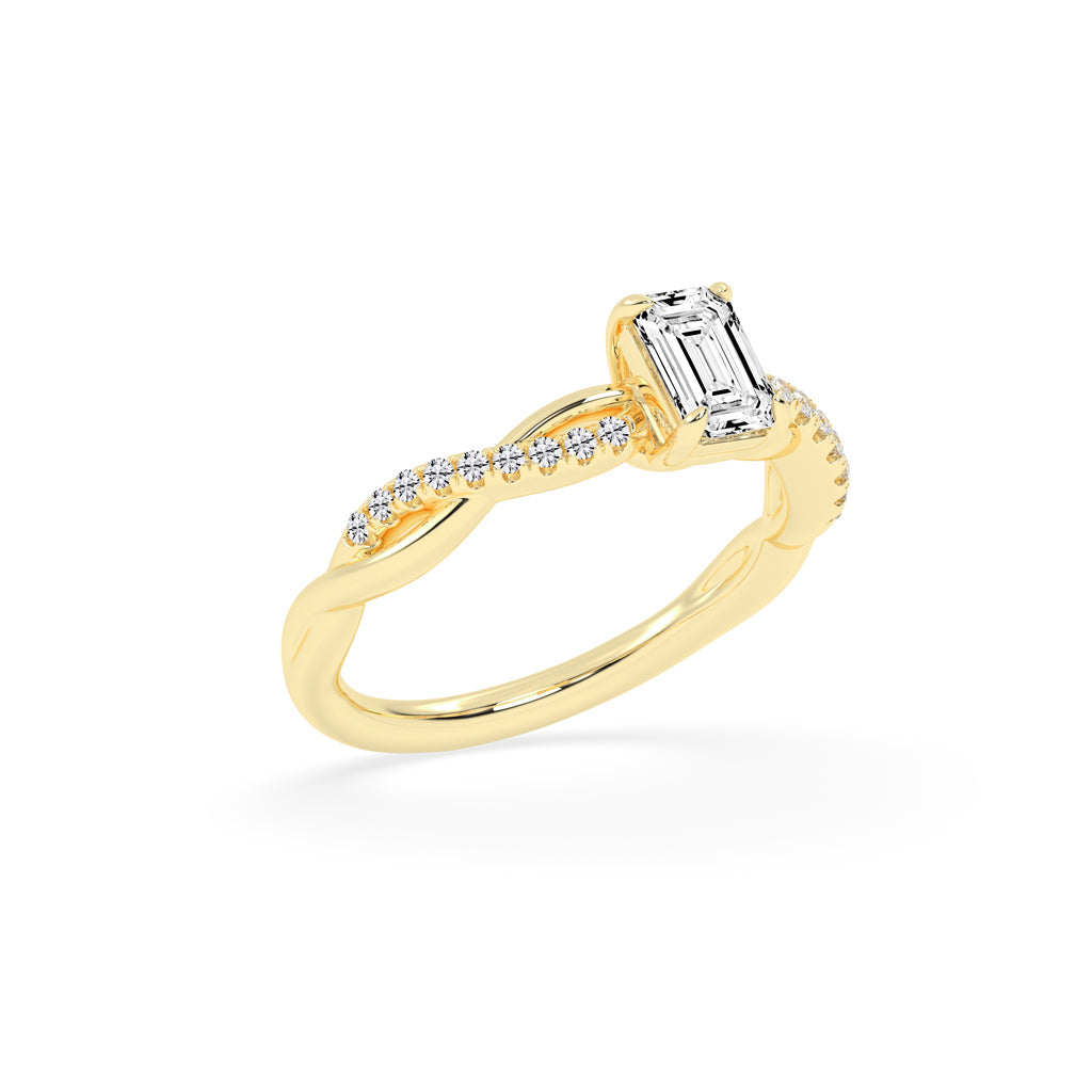Crystaris braided emerald cut side stone lab diamond ring