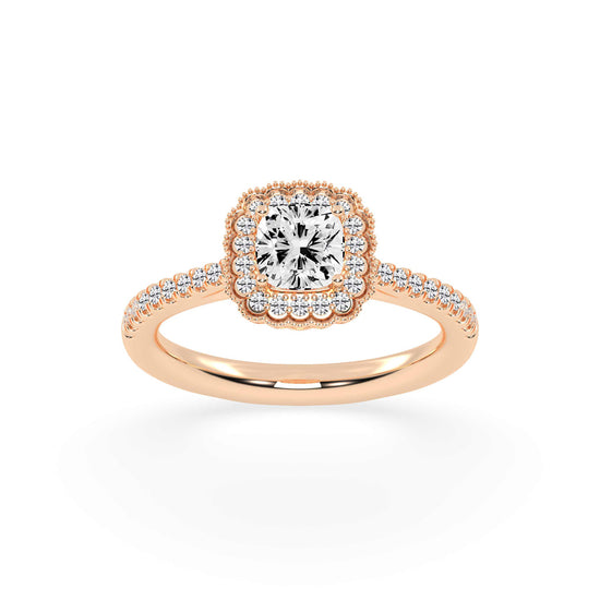 Halisira shared prong Cushion cut halo lab diamond ring