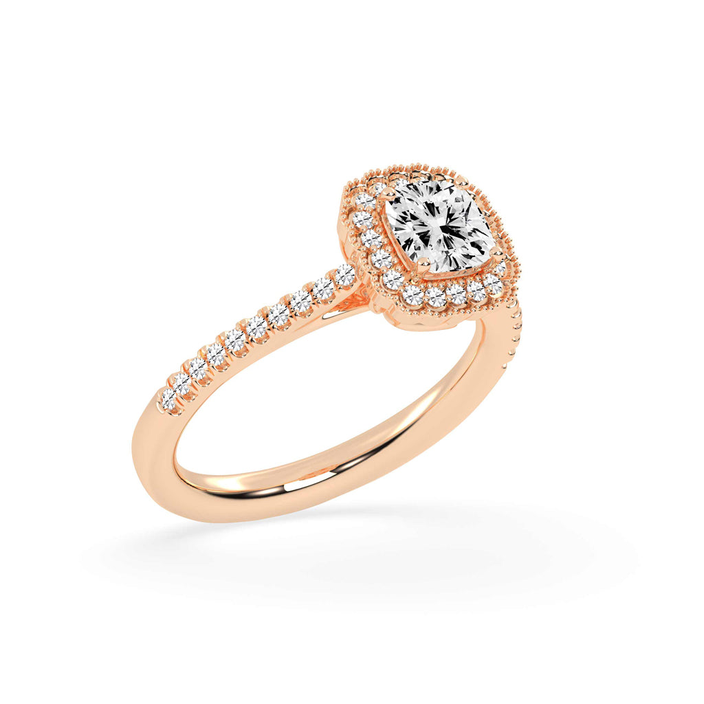 Halisira shared prong Cushion cut halo lab diamond ring