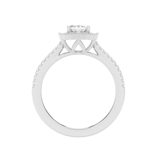 Halisira shared prong Cushion cut halo lab diamond ring