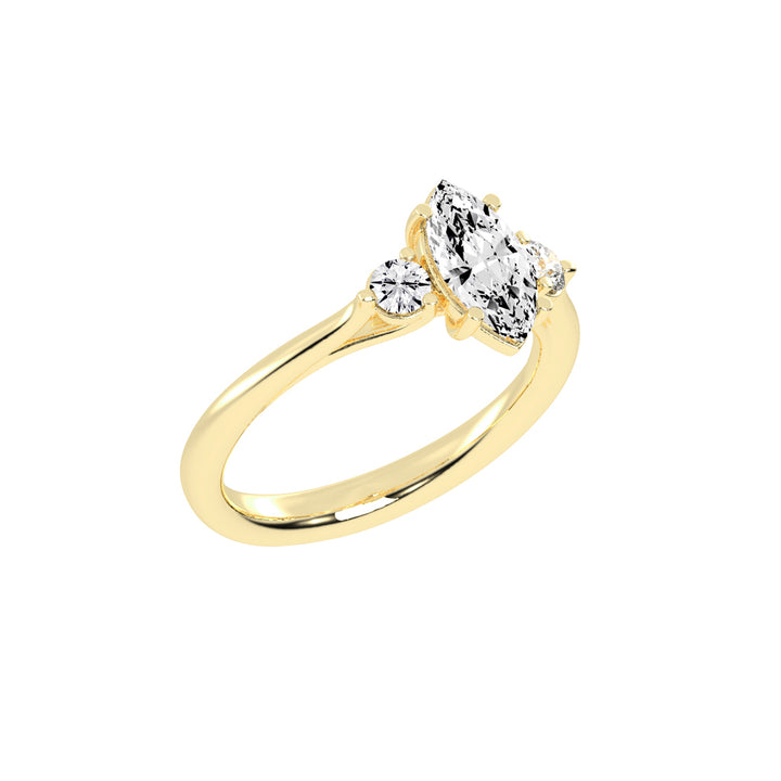 Trigoneva marquise cut three stone lab diamond ring