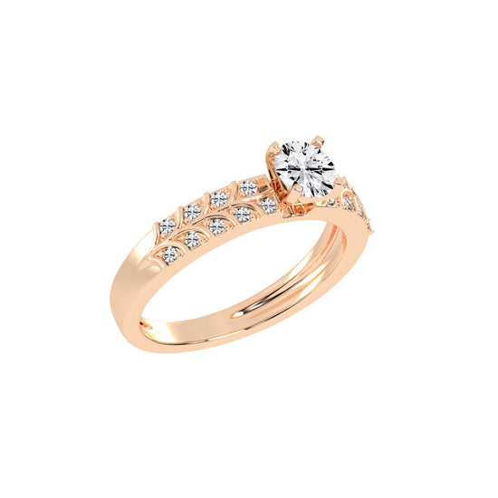 Diovale four prong round cut side stone lab diamond ring