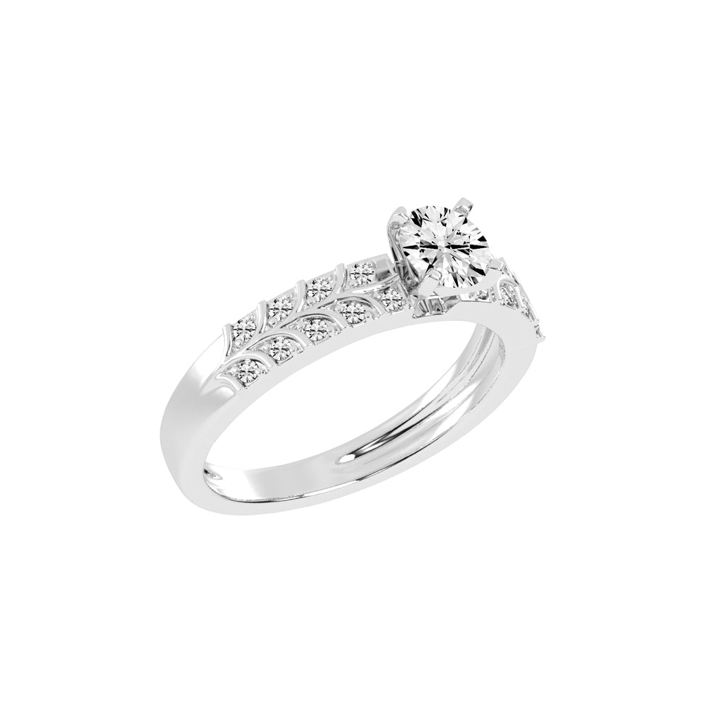 Diovale four prong round cut side stone lab diamond ring