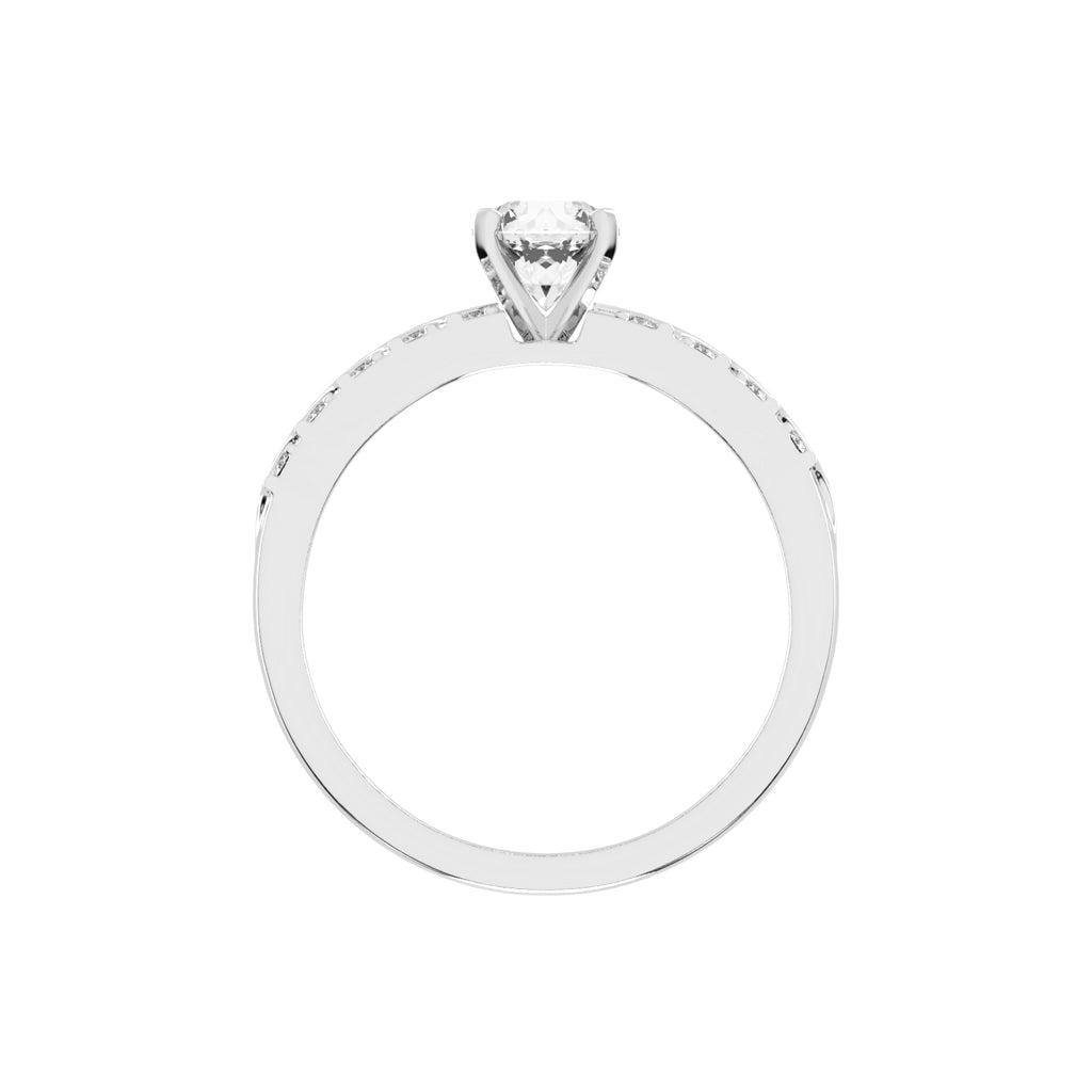 Diovale four prong round cut side stone lab diamond ring