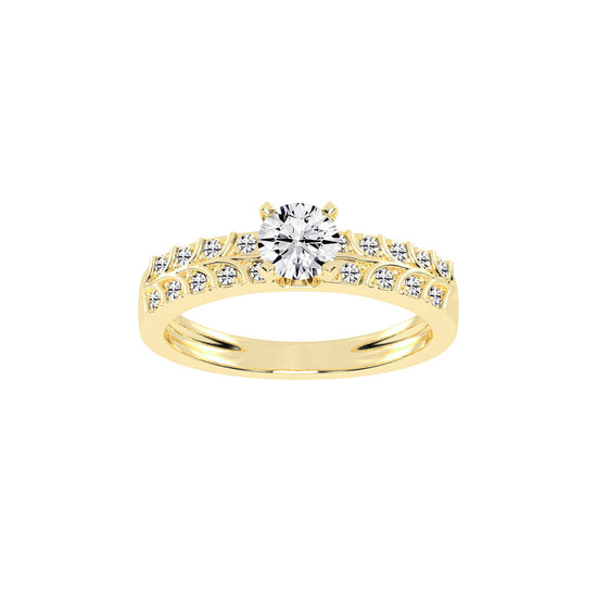 Diovale four prong round cut side stone lab diamond ring