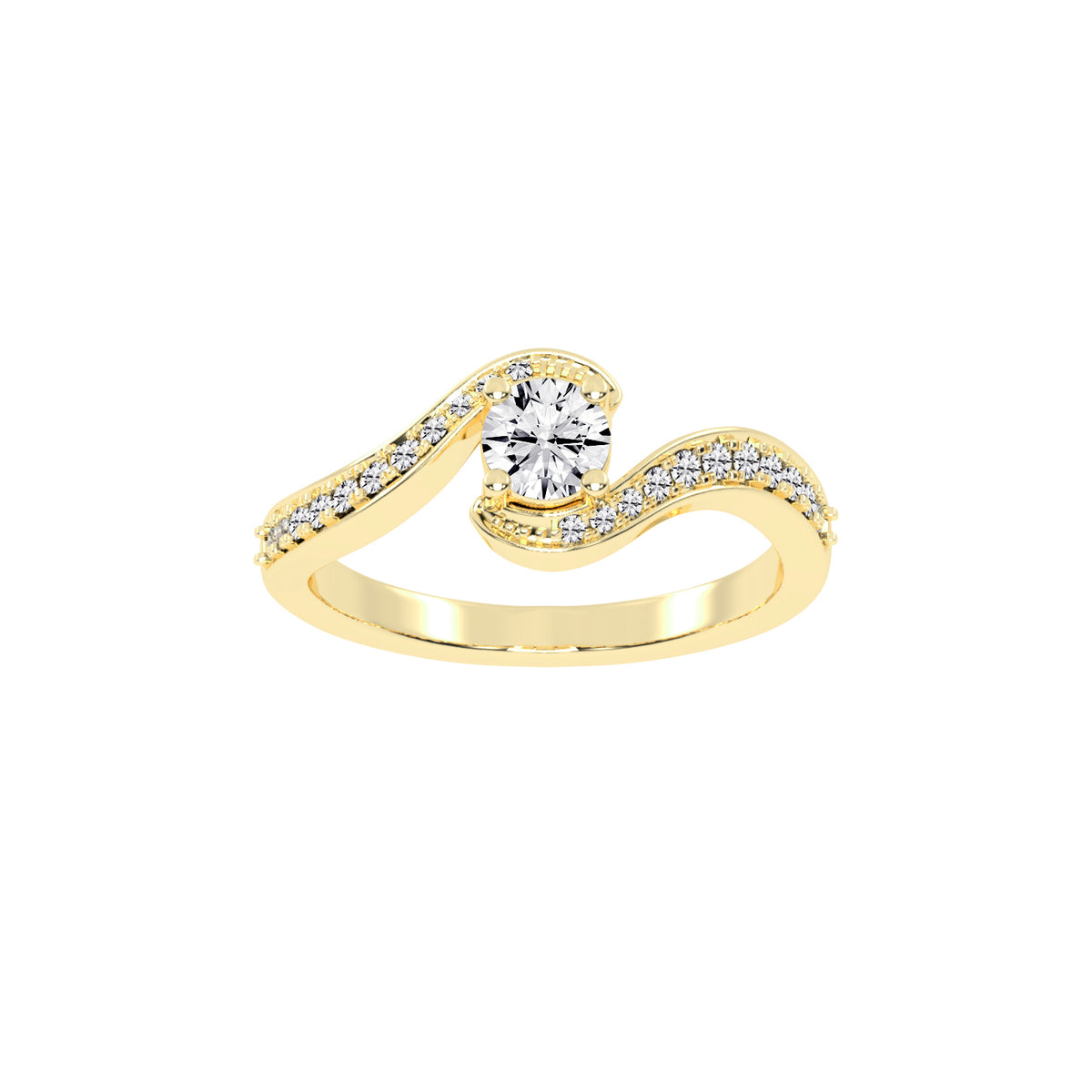 Siderraia Freeform Round Cut Side Stone Lab Diamond Ring
