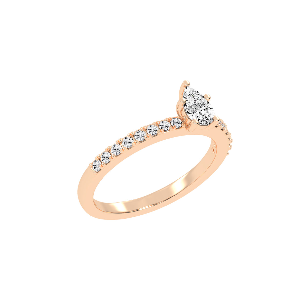 Soliside Five Prong Pear Cut Side Stone Lab Diamond Ring