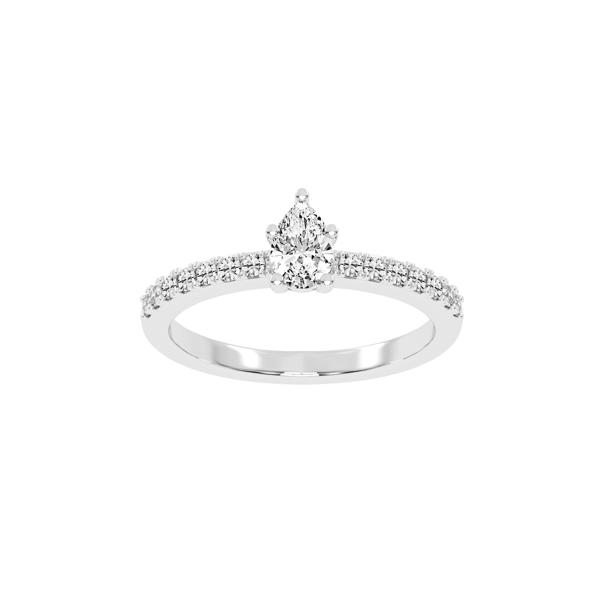 Soliside Five Prong Pear Cut Side Stone Lab Diamond Ring