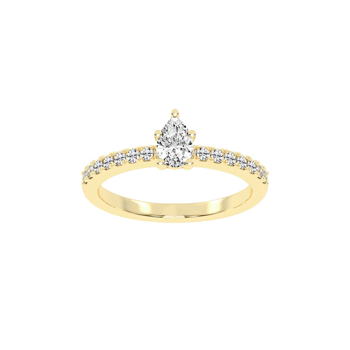 Soliside Five Prong Pear Cut Side Stone Lab Diamond Ring