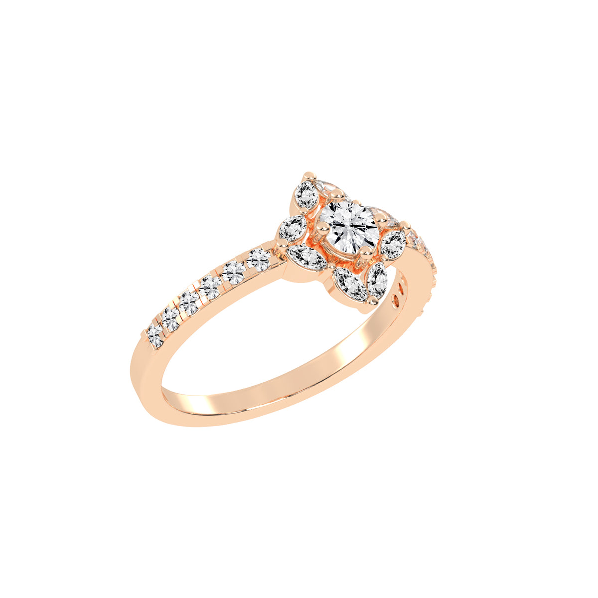 Trellos Shared Prong Round Cut Lab Diamond Ring