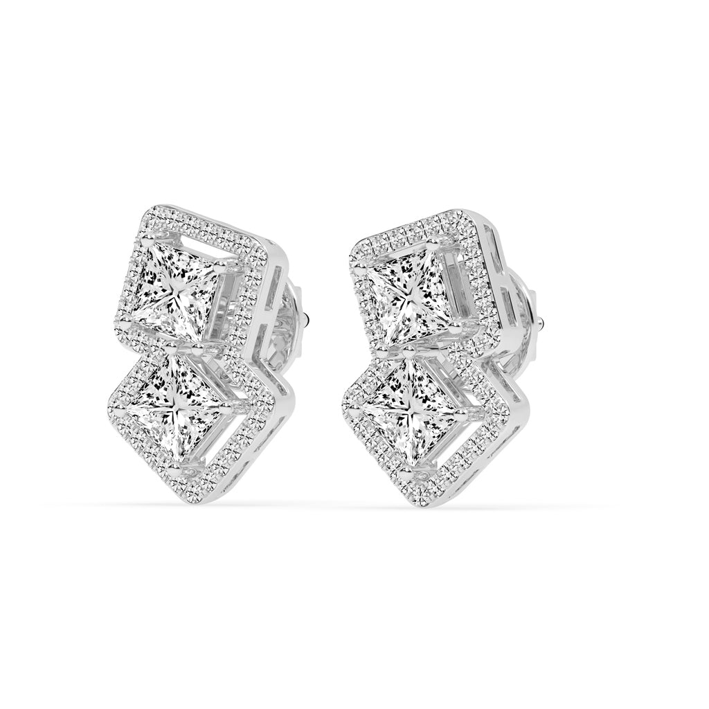 Double Square Halo Drop Earrings