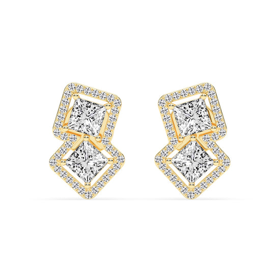Double Square Halo Drop Earrings