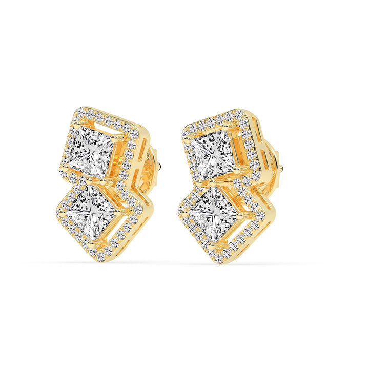 Double Square Halo Drop Earrings