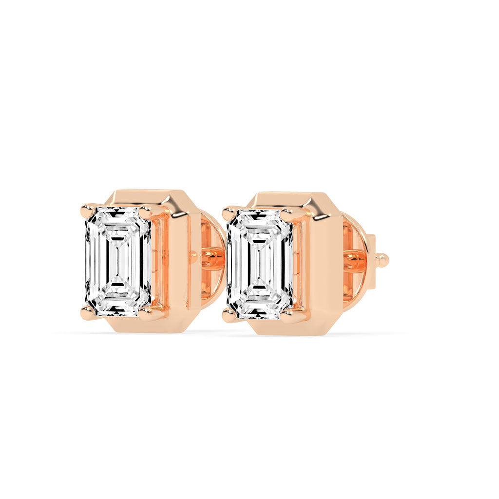 Elegant Emerald Cut Bezel Set Stud Earrings