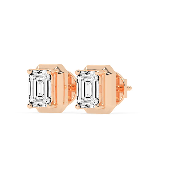 Elegant Emerald Cut Bezel Set Stud Earrings