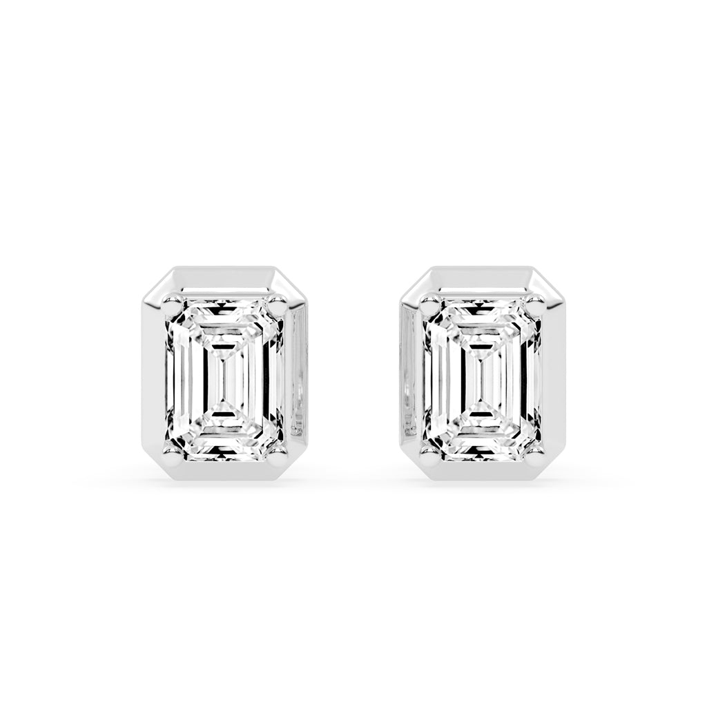 Elegant Emerald Cut Bezel Set Stud Earrings