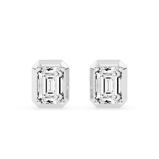 Elegant Emerald Cut Bezel Set Stud Earrings