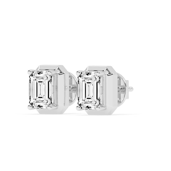 Elegant Emerald Cut Bezel Set Stud Earrings