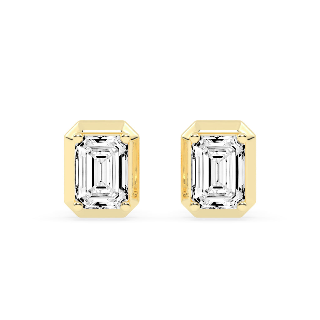 Elegant Emerald Cut Bezel Set Stud Earrings