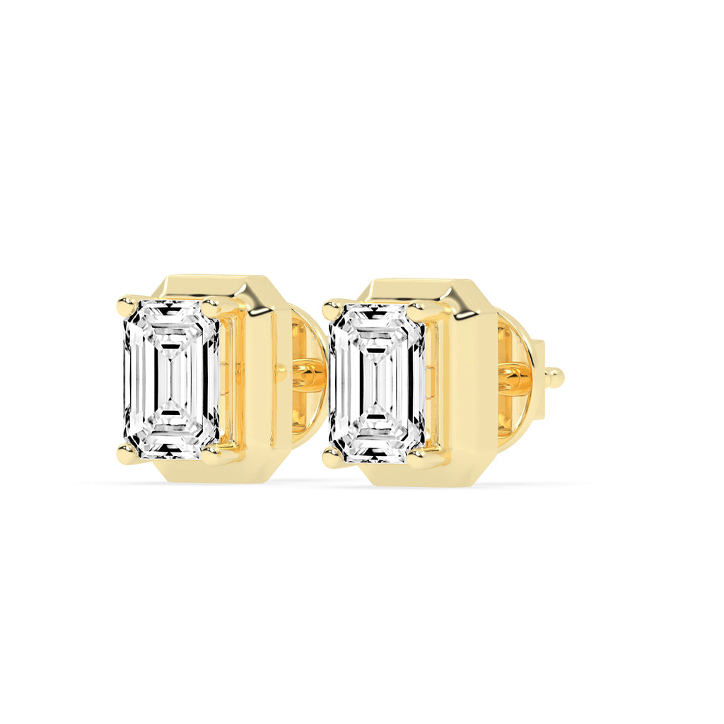 Elegant Emerald Cut Bezel Set Stud Earrings