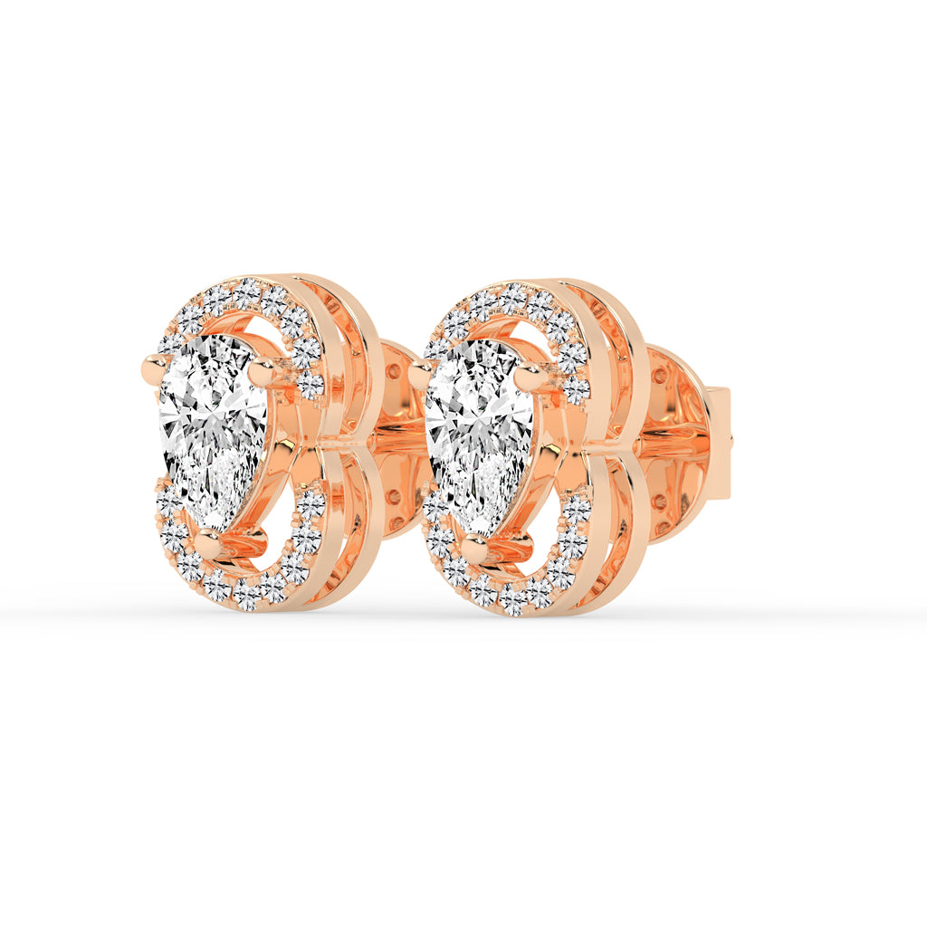 Pear Drop Orbit Halo Stud Earrings