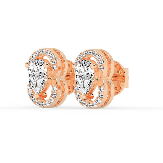 Pear Drop Orbit Halo Stud Earrings