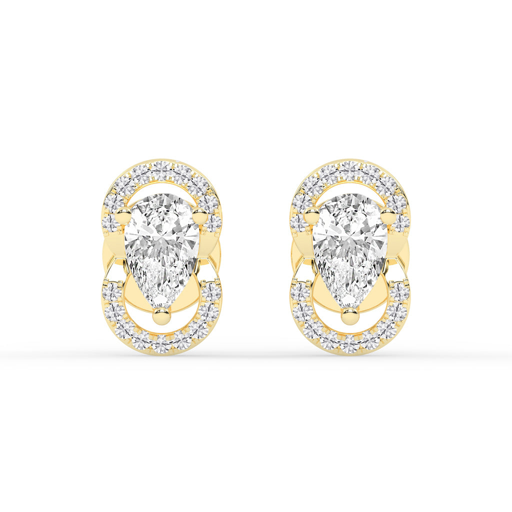 Pear Drop Orbit Halo Stud Earrings