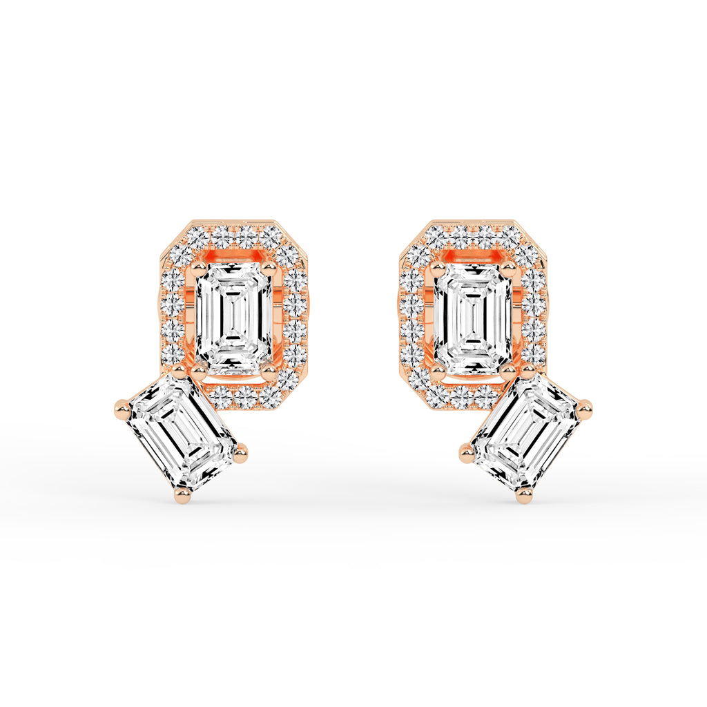 Modern Emerald Cascading Stud Earrings