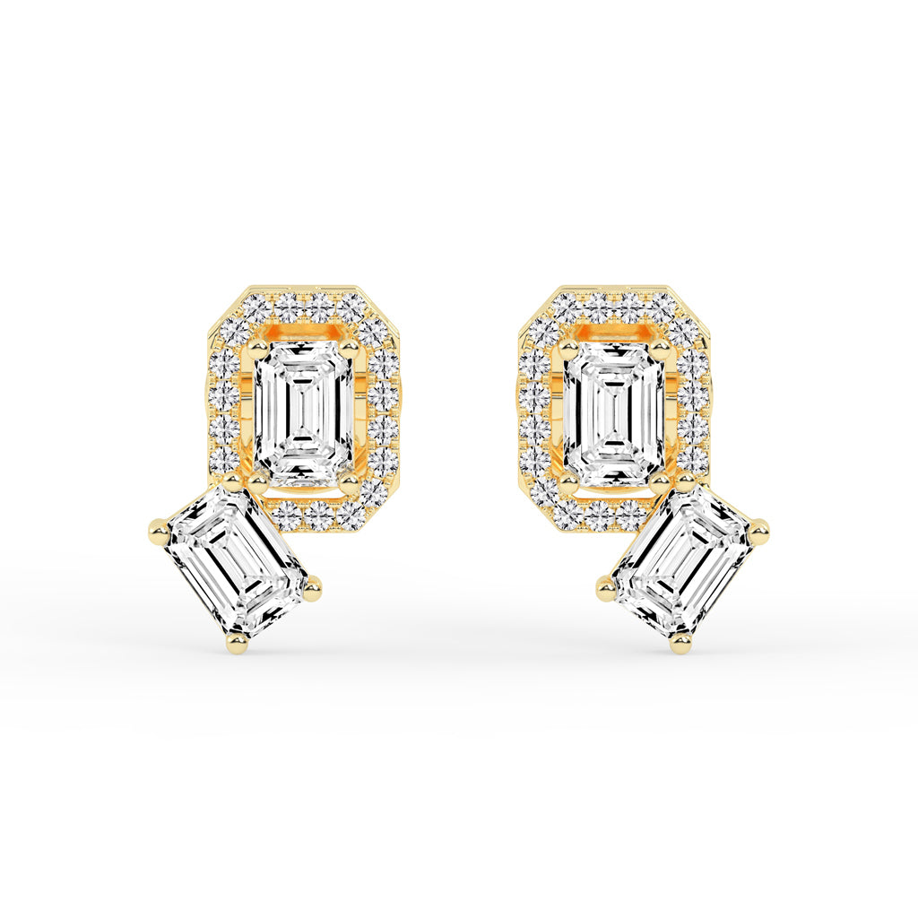 Modern Emerald Cascading Stud Earrings