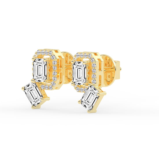 Modern Emerald Cascading Stud Earrings