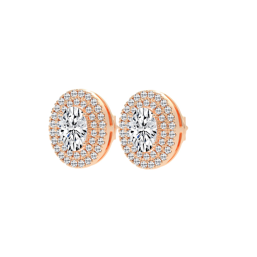 Dazzling Oval Double Halo Stud Earrings