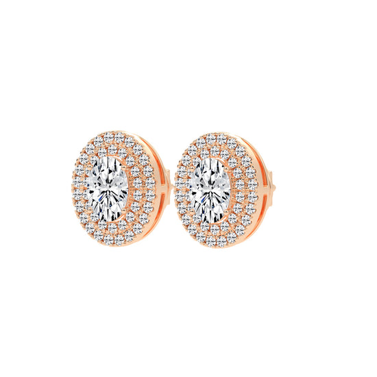 Dazzling Oval Double Halo Stud Earrings