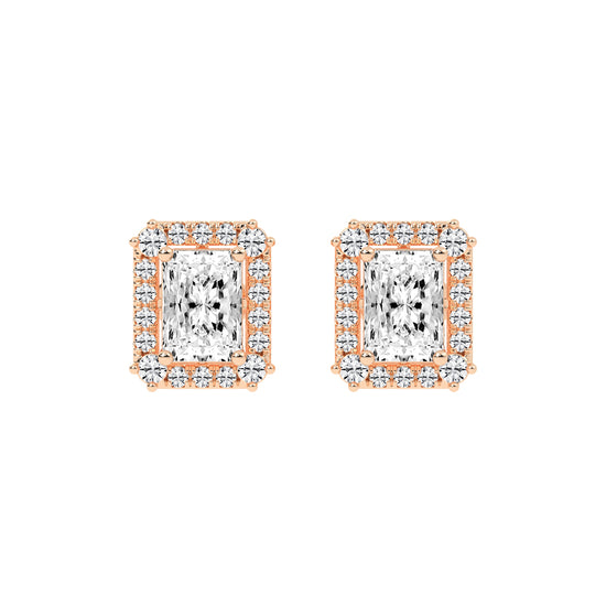 Radiant Cut Halo Stud Earrings